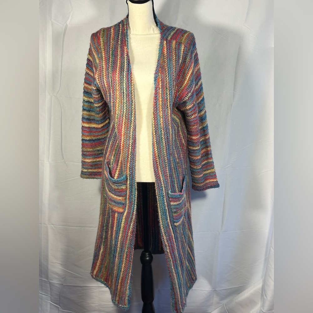 POL Rainbow stripped‎ Cozy Mid Length Cardigan